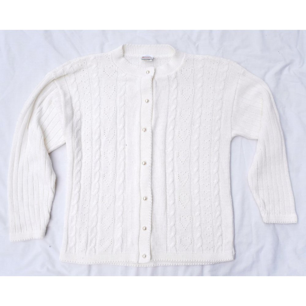 GIRLS White Heart Cable Knit Cardigan Pearl Button